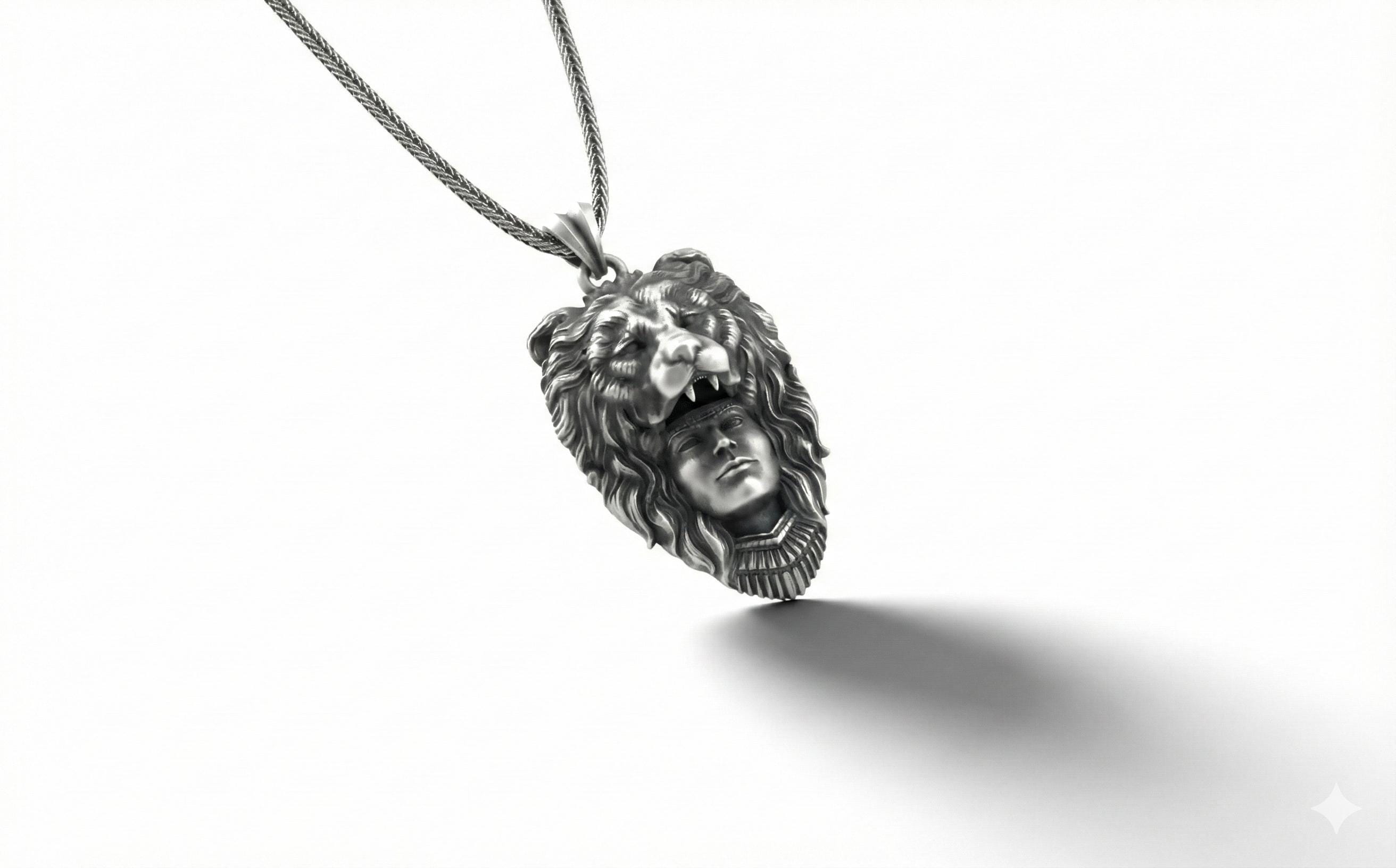 Aslan Başı Takan Avcı Kolye Gümüş Savaşçı Temalı Takı