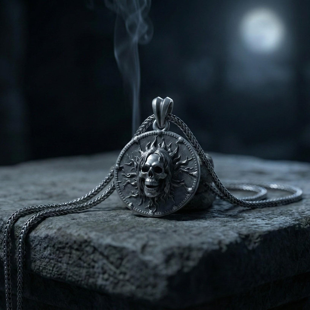 Gotik Kafatası Gümüş Korku Temalı Kolye