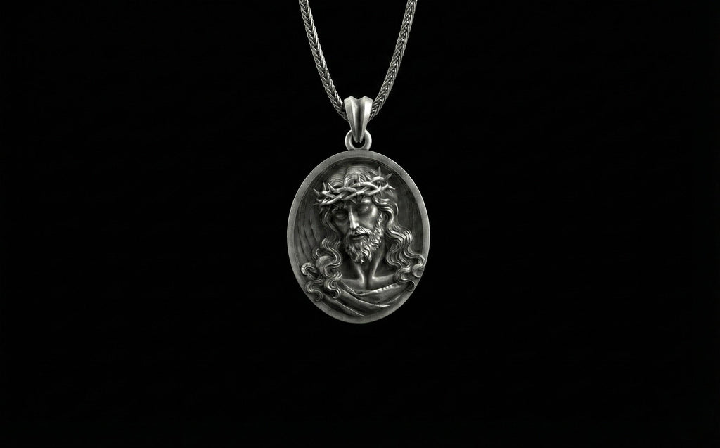 Gümüş İsa Mesih Madalyon Kolye Hristiyan Dini Takı