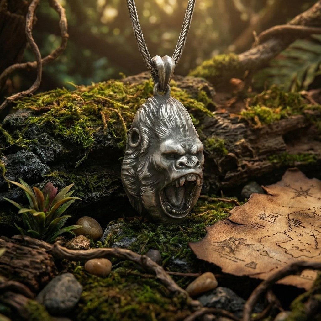 Oksitlenmiş Gümüş Goril Kafası Kolye