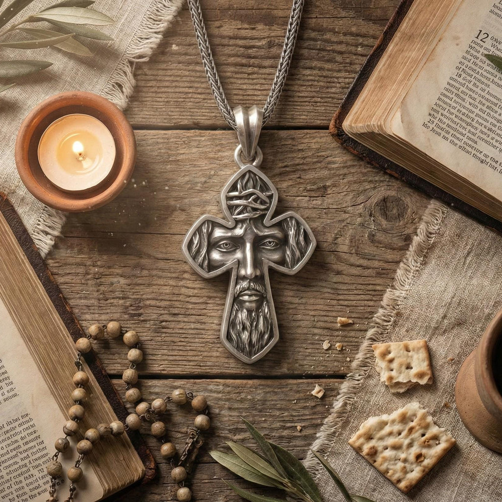 Gümüş İsa Yüzü Haç Kolye Ucu Hristiyan İnanç Takısı