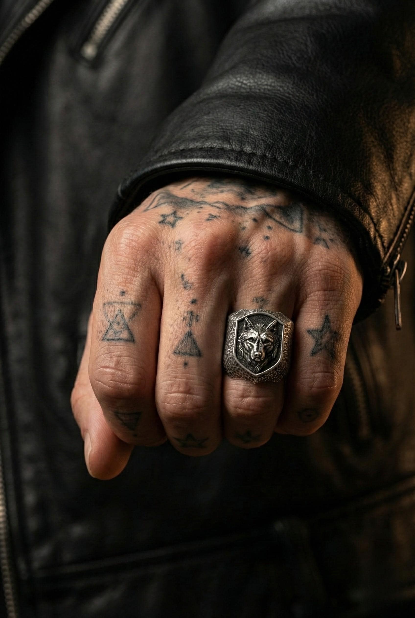 Erkekler için Gümüş Kurt Yüzüğü – Yalnız Kurt Arması Motifli Yüzük