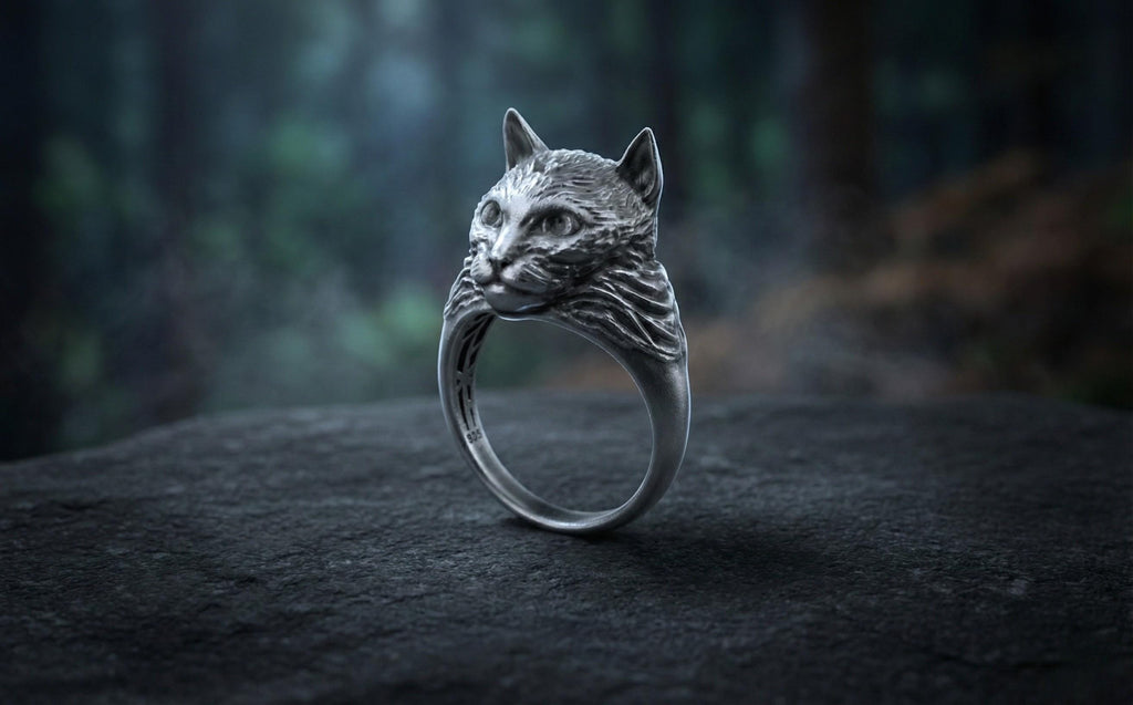 925 Ayar Gümüş Kedi Yüzük – 3 Boyutlu Kedi Başı Yüzüğü