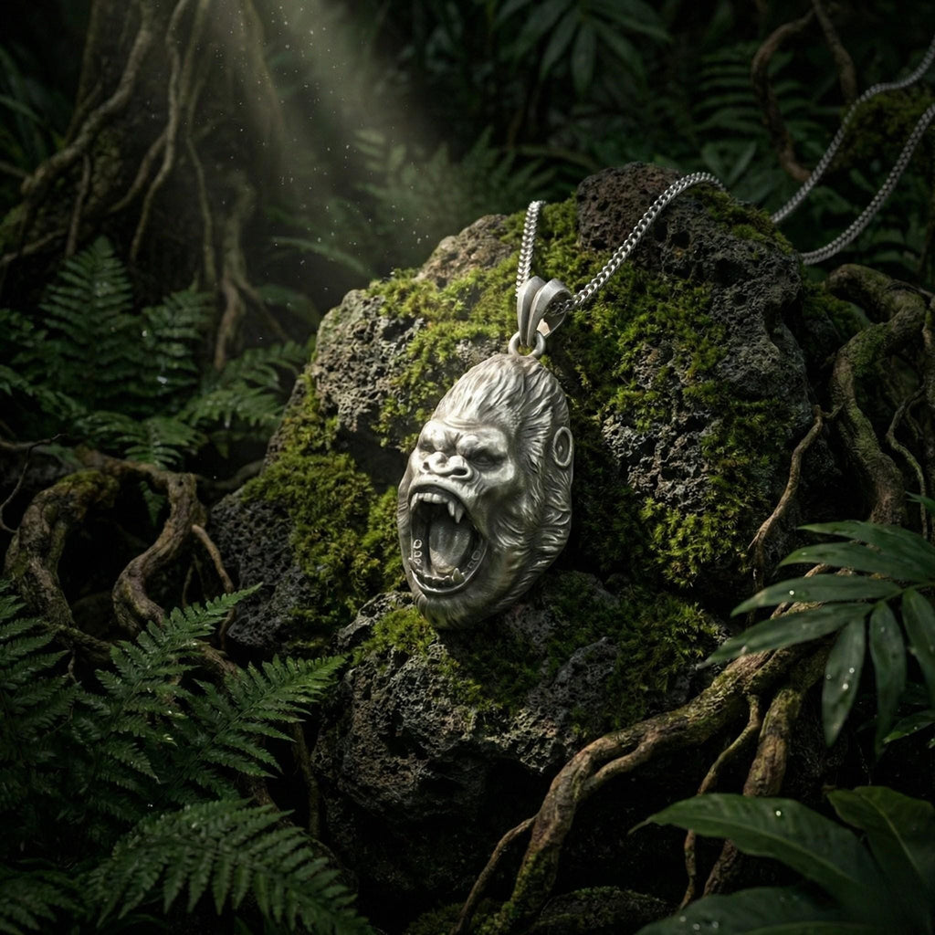 Oksitlenmiş Gümüş Goril Kafası Kolye