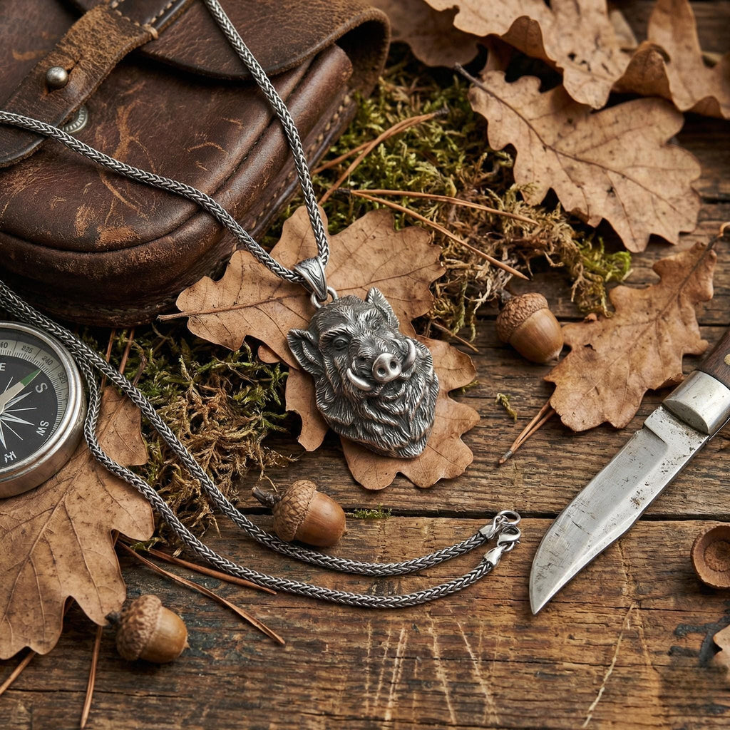 Yaban Domuzu Kolye Gümüş Hayvan Takısı