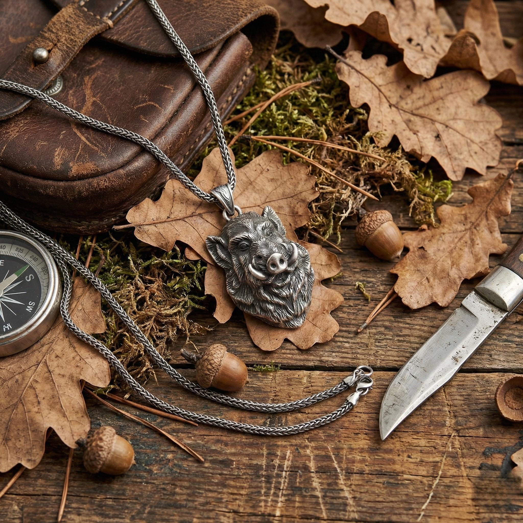 Yaban Domuzu Kolye Gümüş Hayvan Takısı