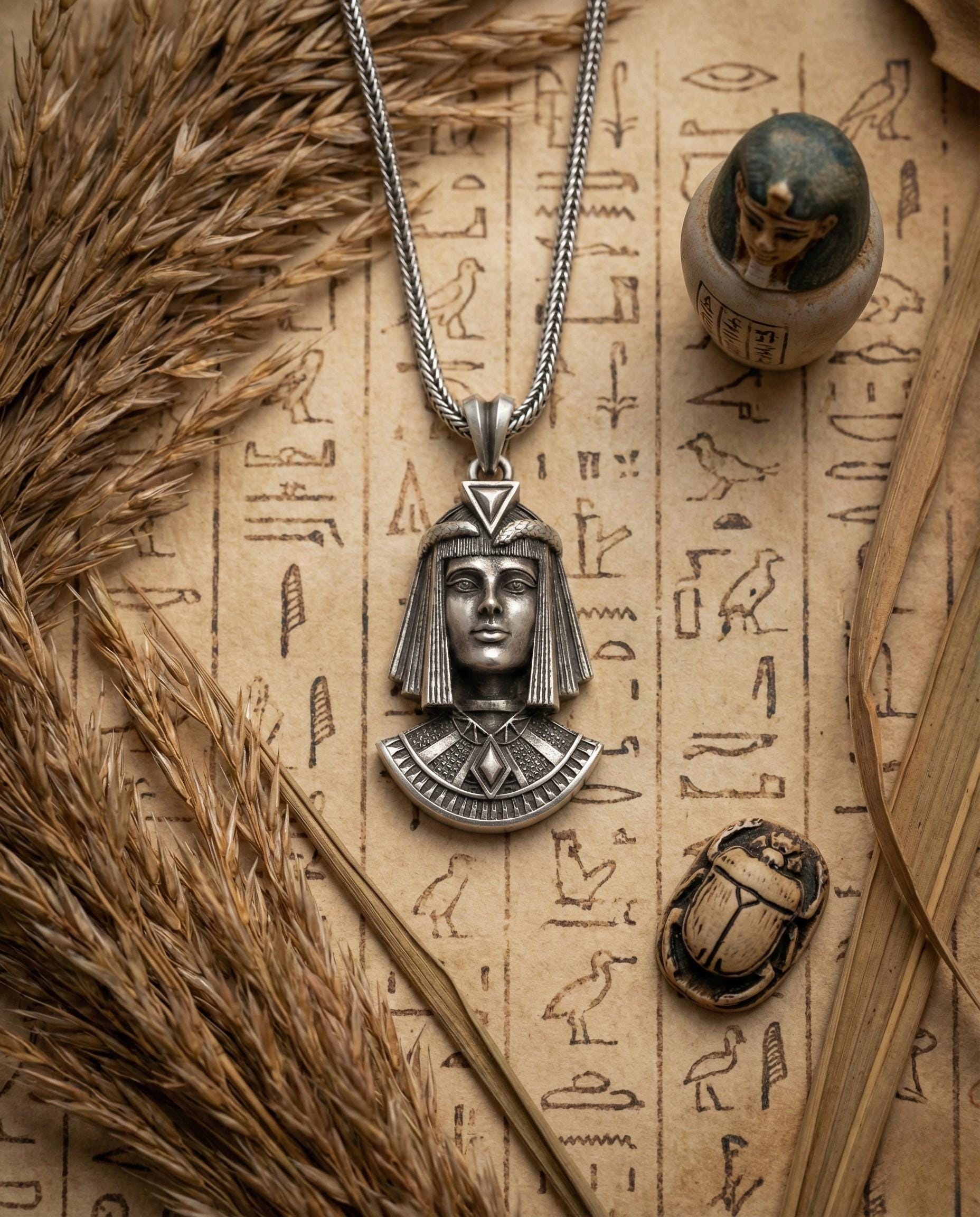 Kleopatra Kolye Gümüş Antik Mısır Kraliçesi Takısı