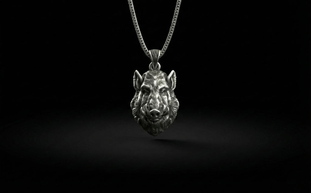 Yaban Domuzu Kolye Gümüş Hayvan Takısı