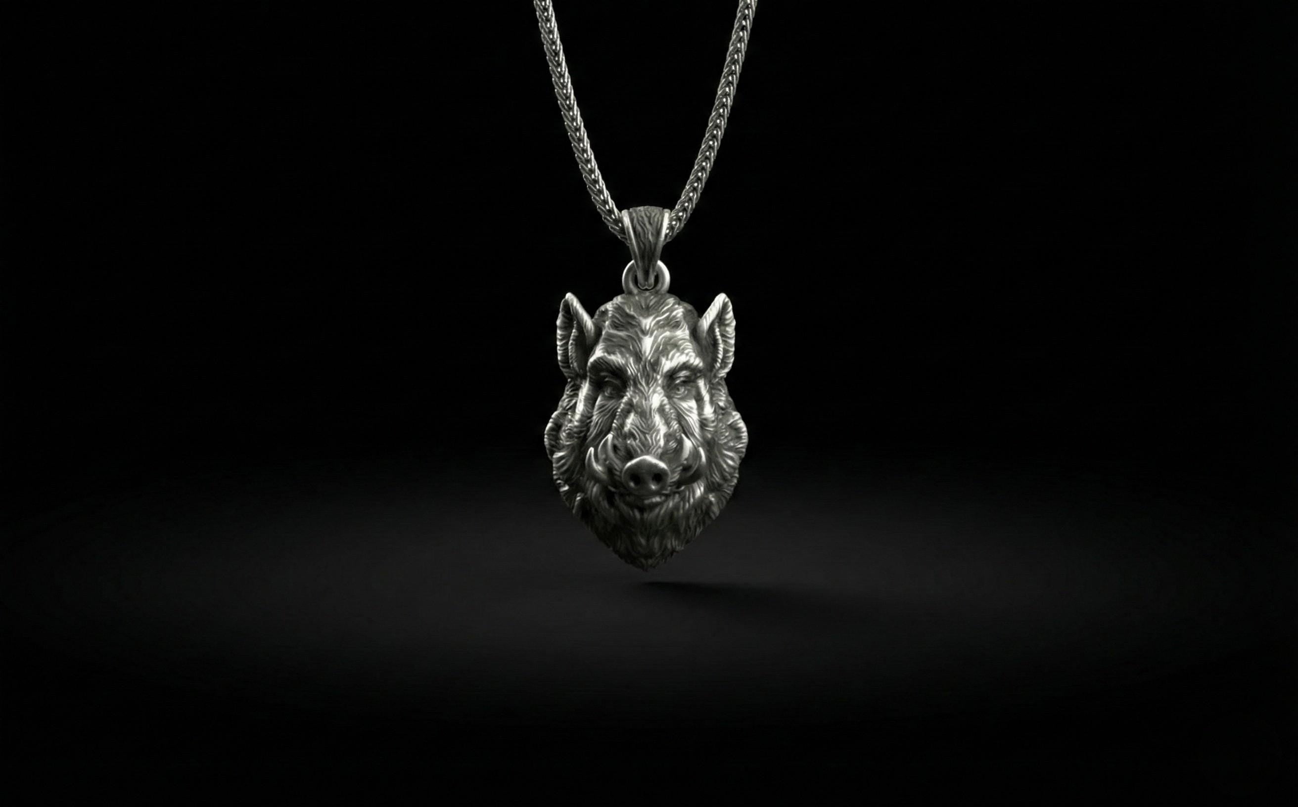 Yaban Domuzu Kolye Gümüş Hayvan Takısı