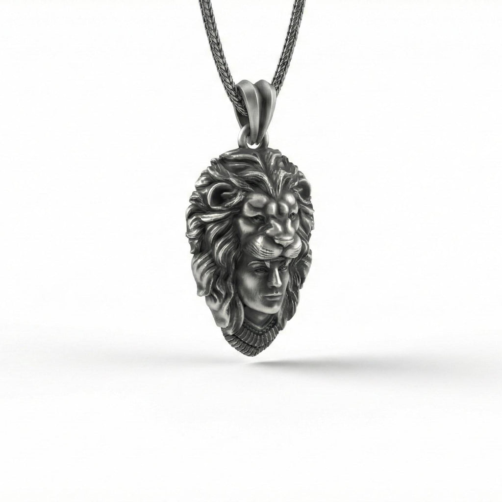 Aslan Başı Takan Avcı Kolye Ucu, Oksitlenmiş Gümüş Takı