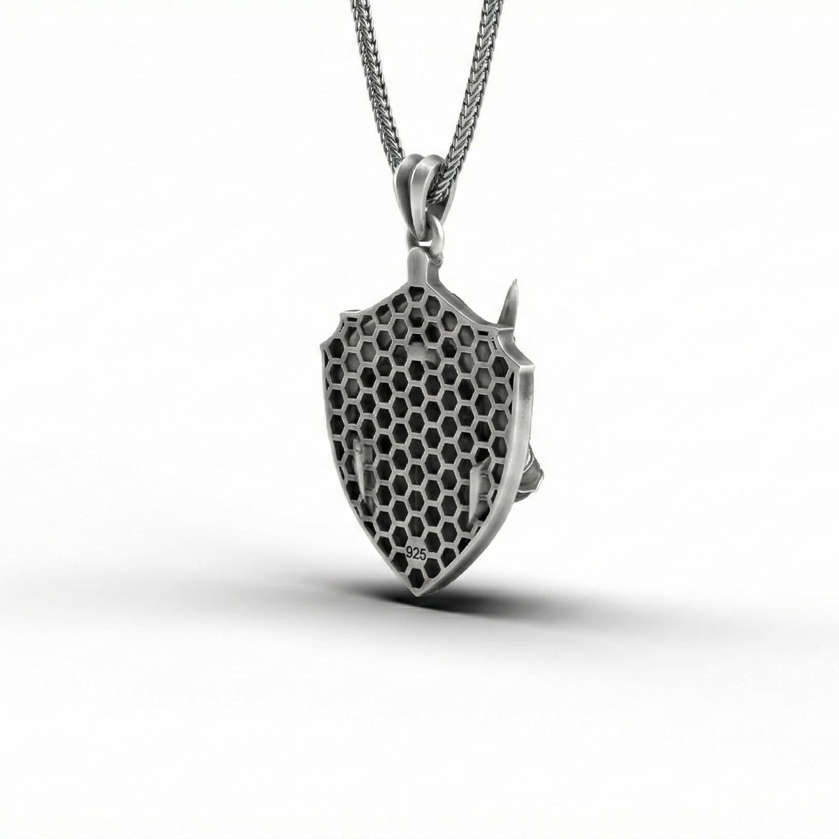 Şövalye Kalkanı Gümüş Kolye Ortaçağ Savaşçı Takısı