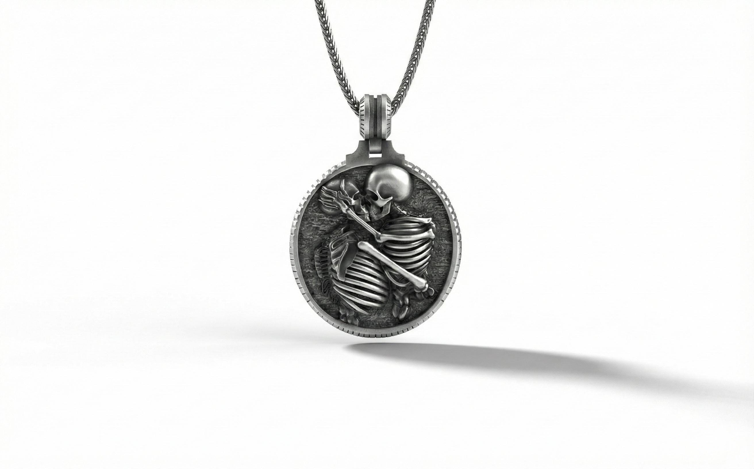 Gümüş Sarılan İskelet Çift Kolye Gotik Takı