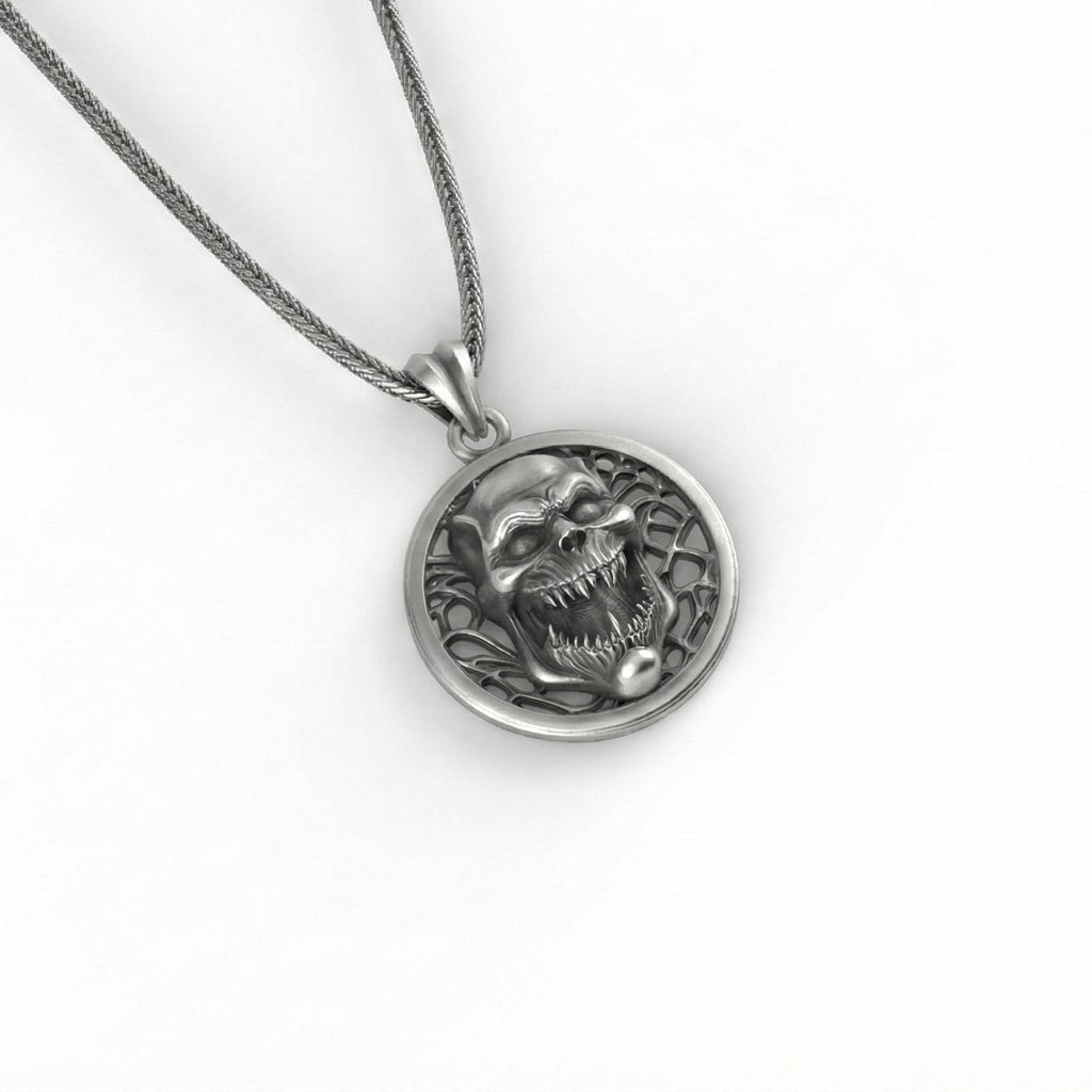Canavar Kafası Kolye Oksitlenmiş Gümüş Korku Temalı Takı