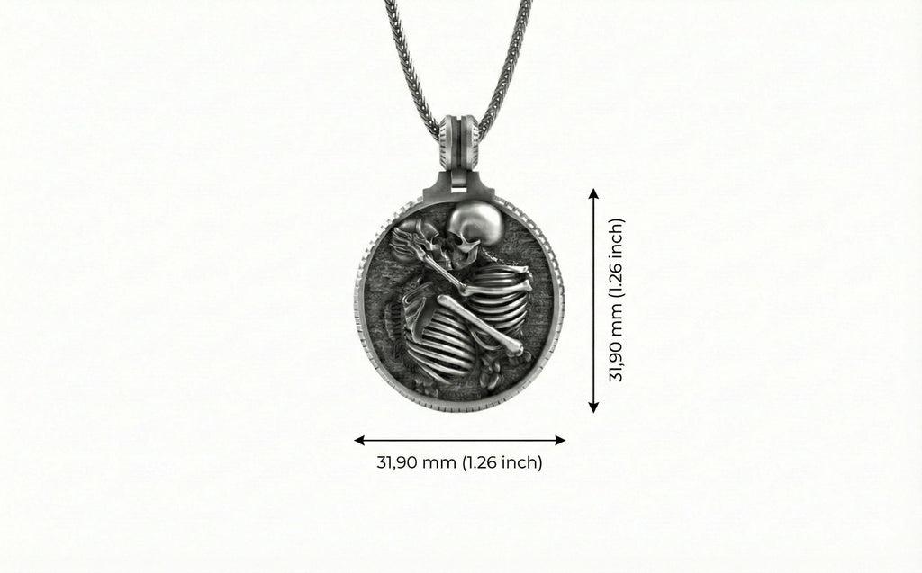 Gümüş Sarılan İskelet Çift Kolye Gotik Takı