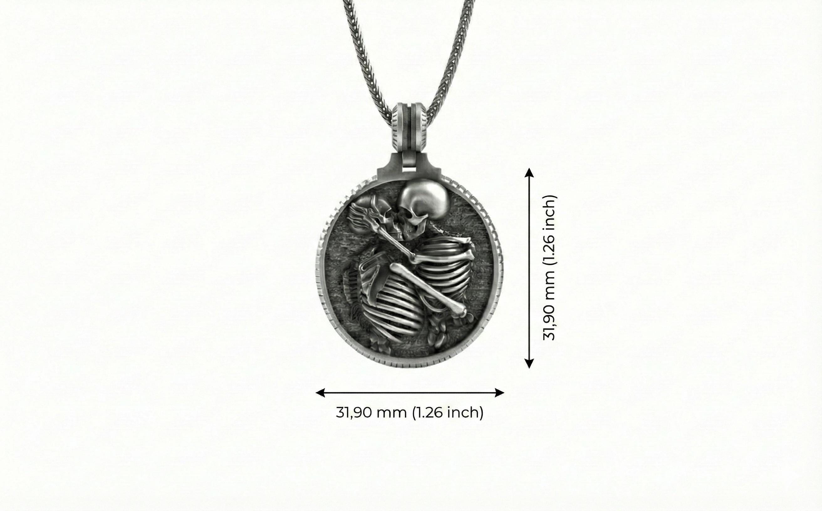 Gümüş Sarılan İskelet Çift Kolye Gotik Takı