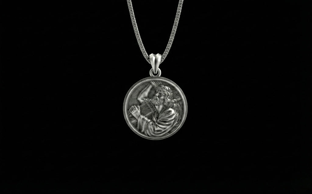 Antik Gümüş İsa'nın Çarmıh Taşıdığı Kolye Ucu Hristiyan Madalyon Takı