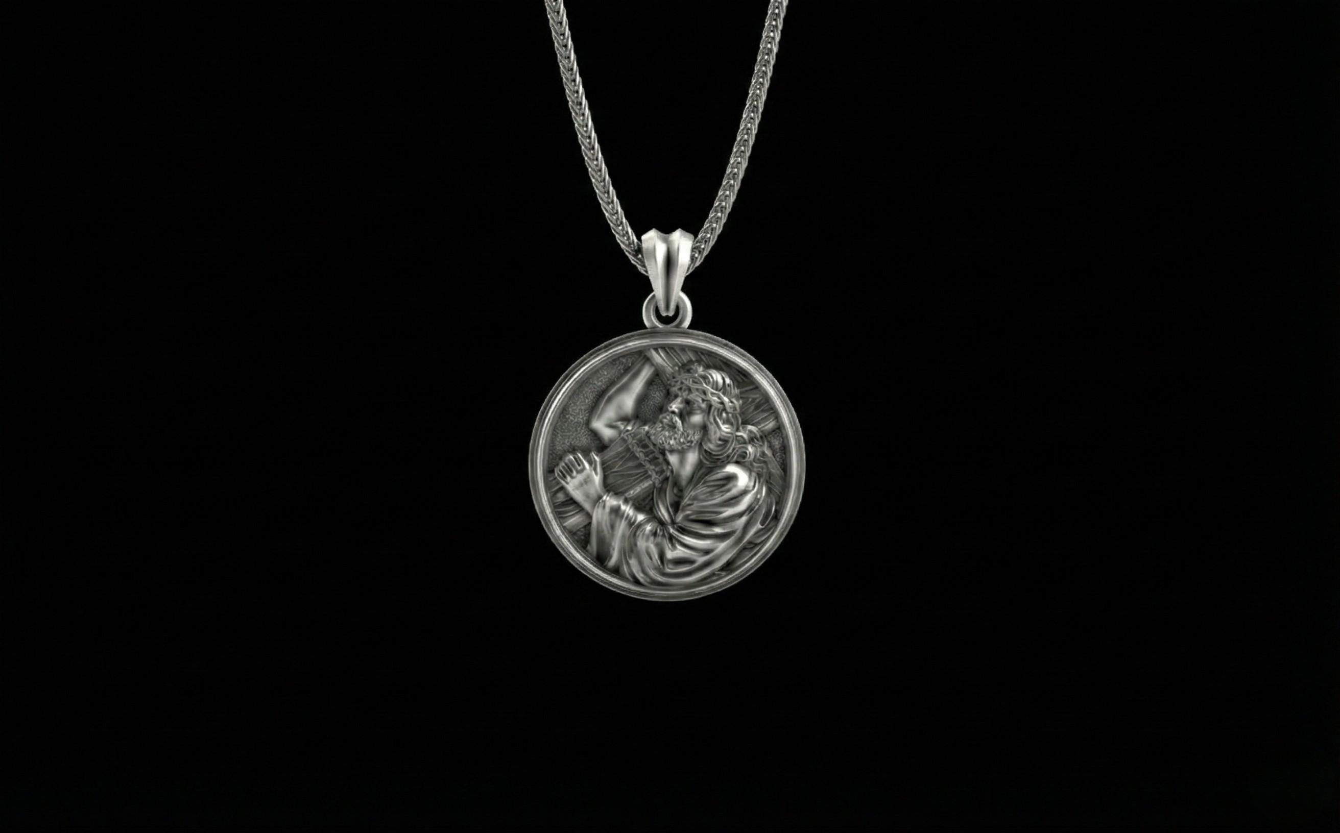 Antik Gümüş İsa'nın Çarmıh Taşıdığı Kolye Ucu Hristiyan Madalyon Takı