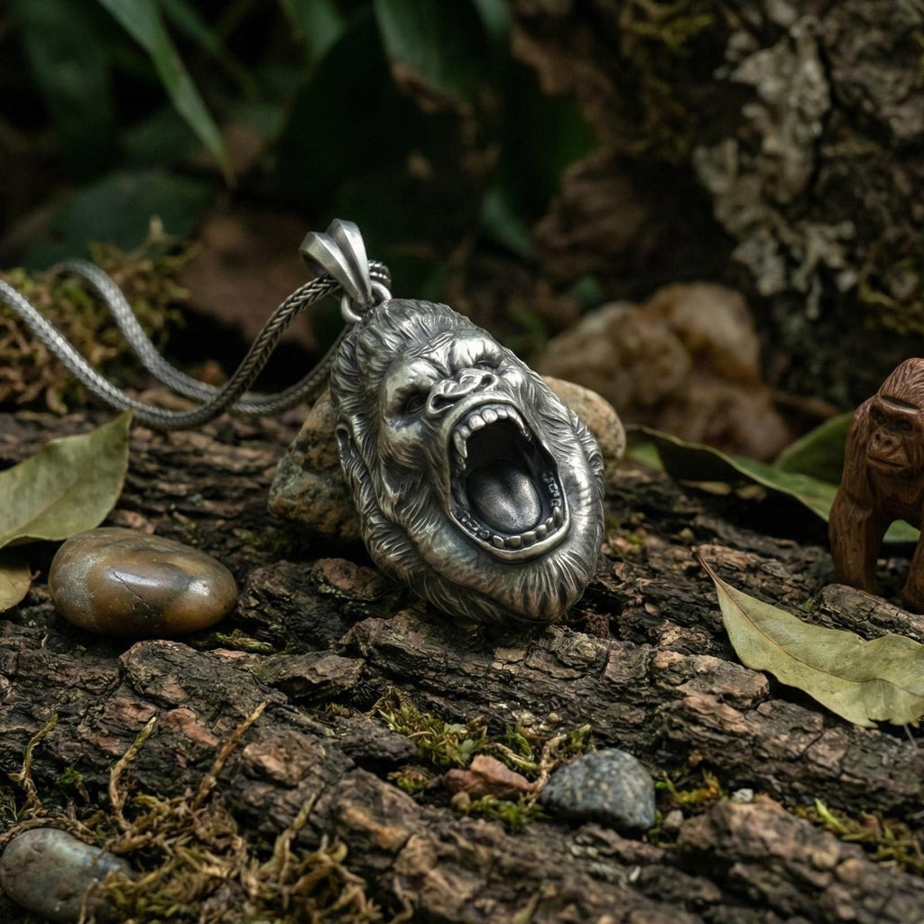 Oksitlenmiş Gümüş Goril Kafası Kolye