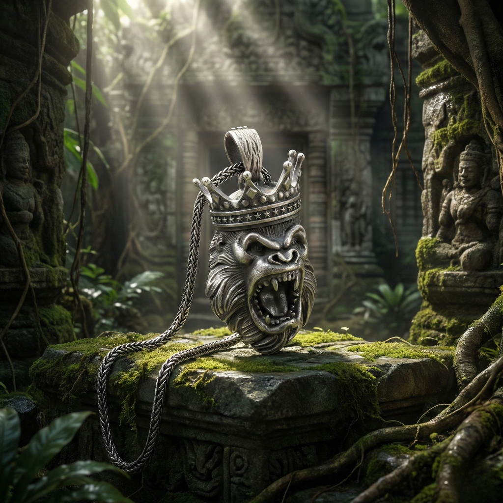 Goril Kolye: El Yapımı Oksitli 925 Ayar Gümüş Erkek Takısı