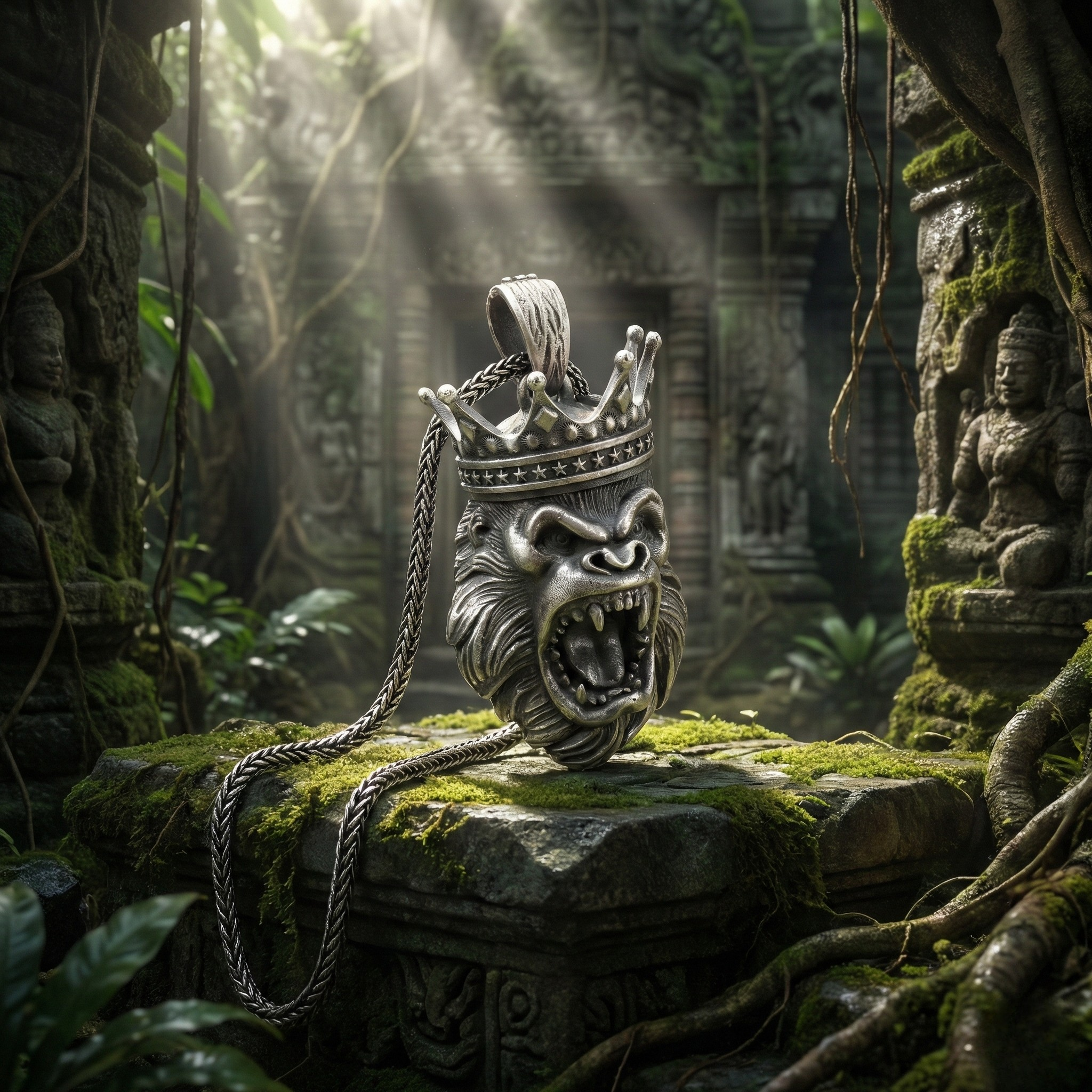 Goril Kolye: El Yapımı Oksitli 925 Ayar Gümüş Erkek Takısı