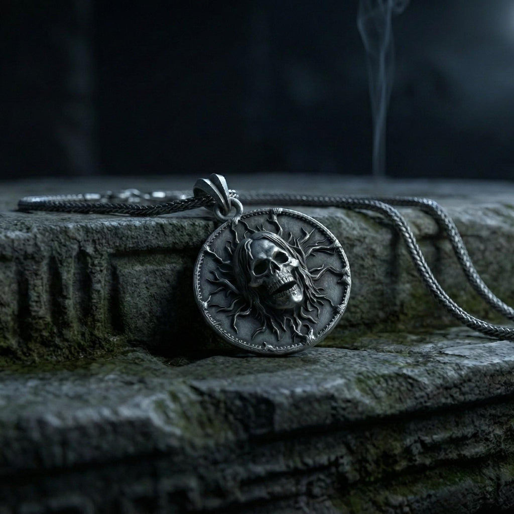 Gotik Kafatası Gümüş Korku Temalı Kolye