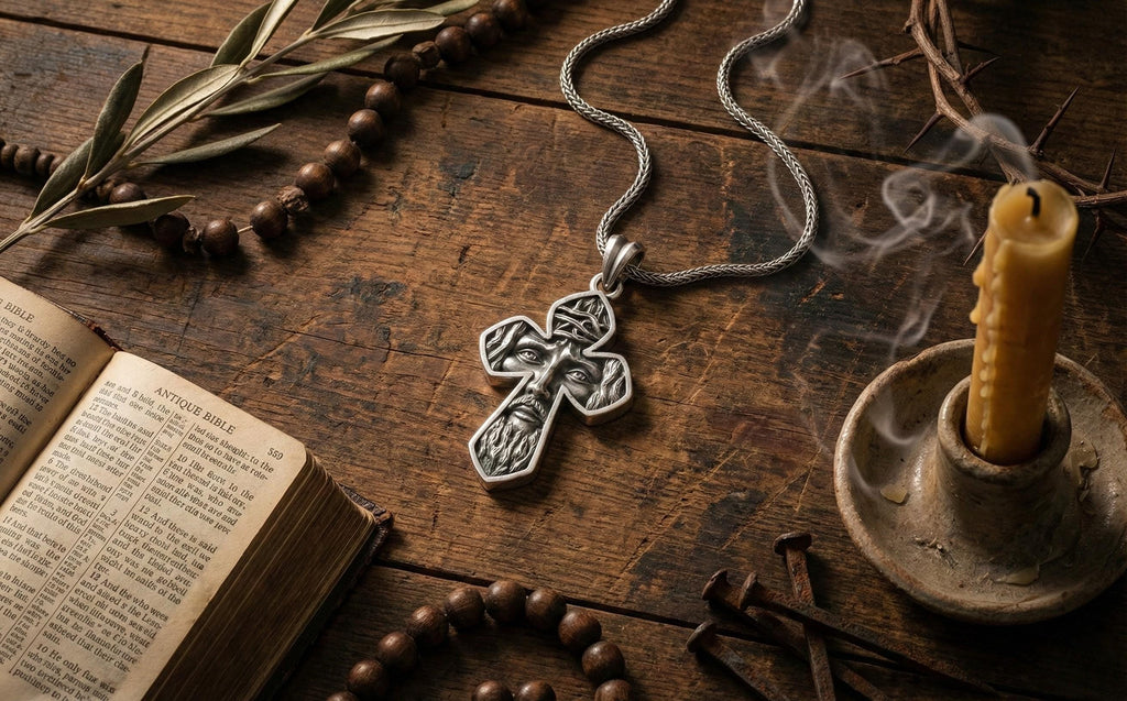 Gümüş İsa Yüzü Haç Kolye Ucu Hristiyan İnanç Takısı