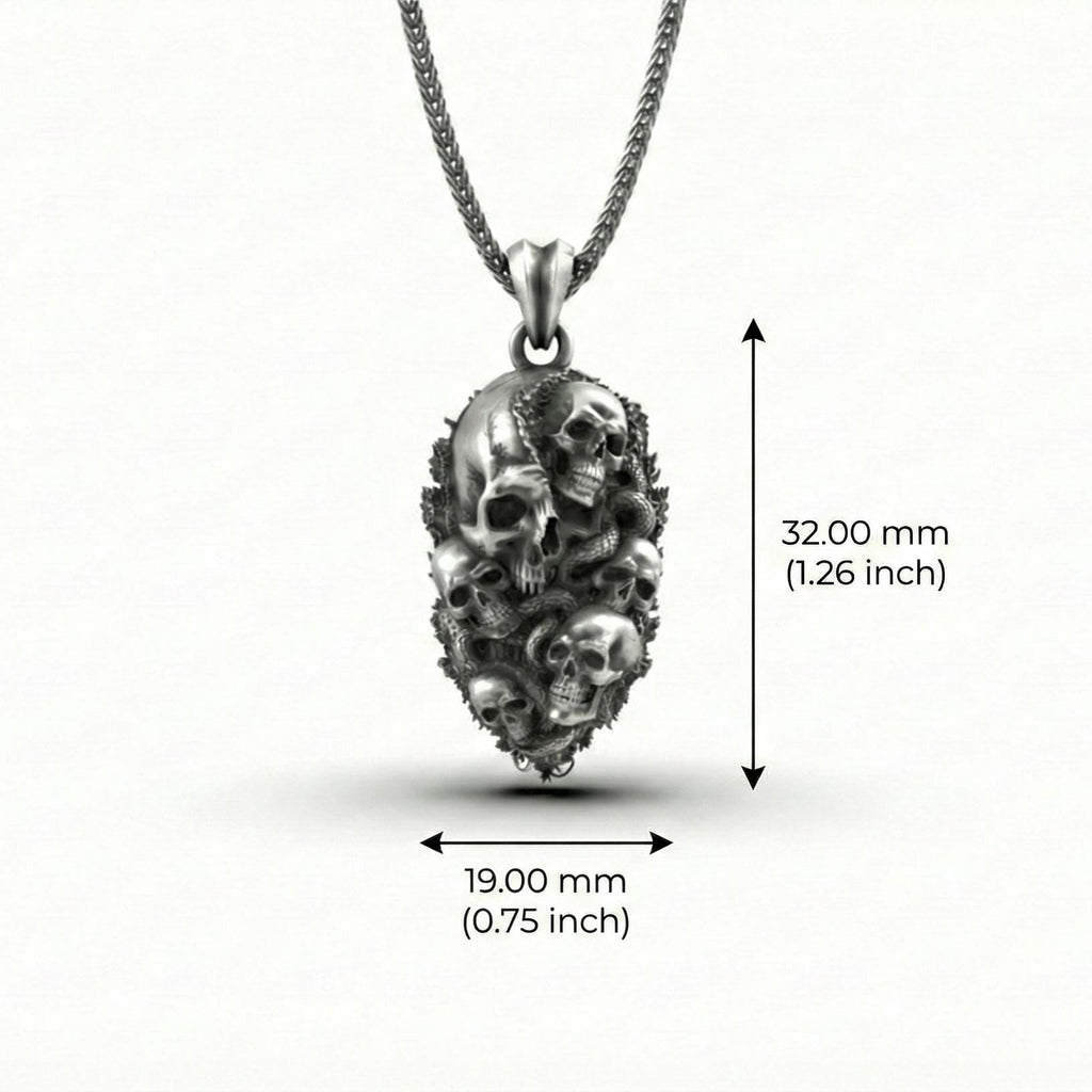 Gotik Kafatası Ve Yılan Temalı Gümüş Kolye