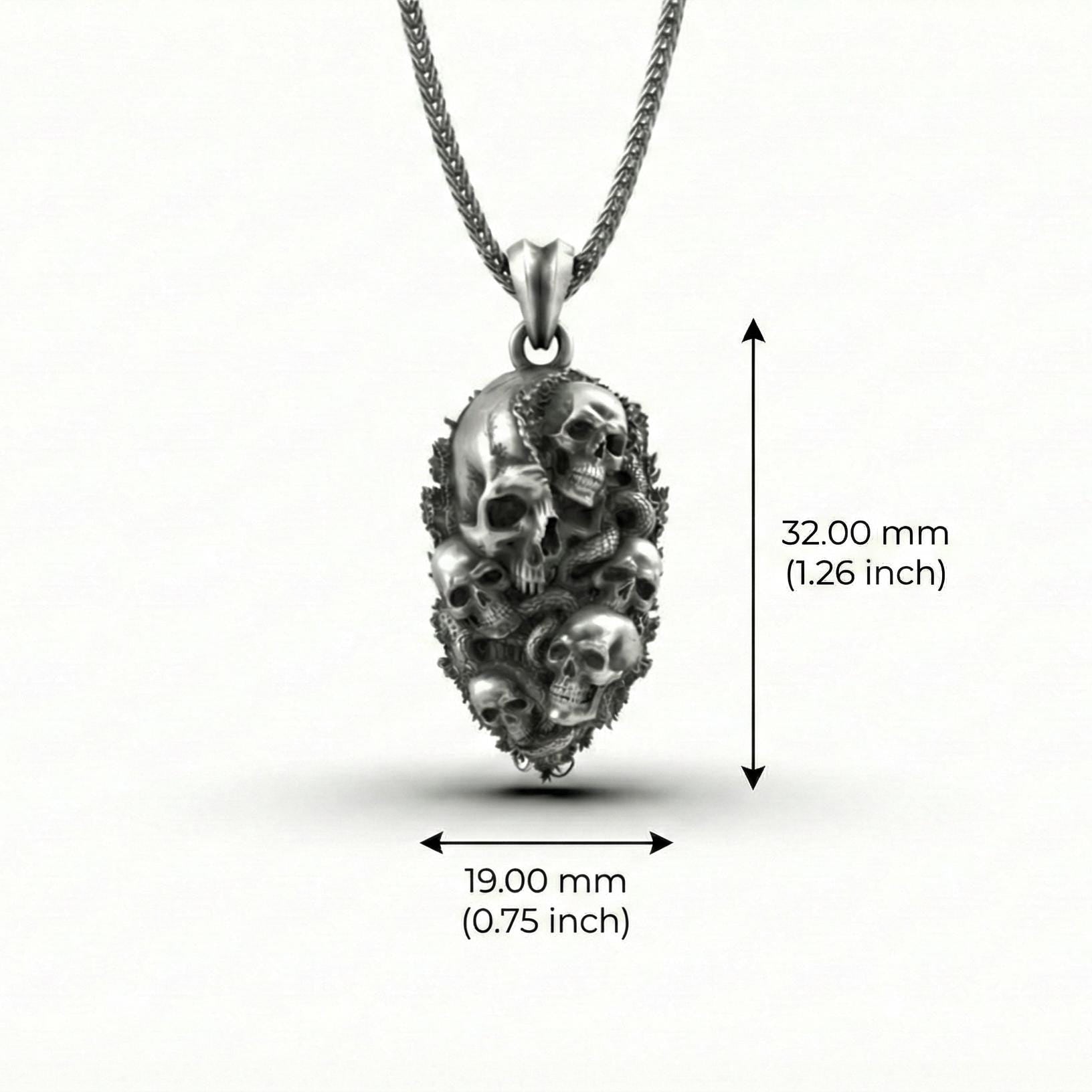 Gotik Kafatası Ve Yılan Temalı Gümüş Kolye