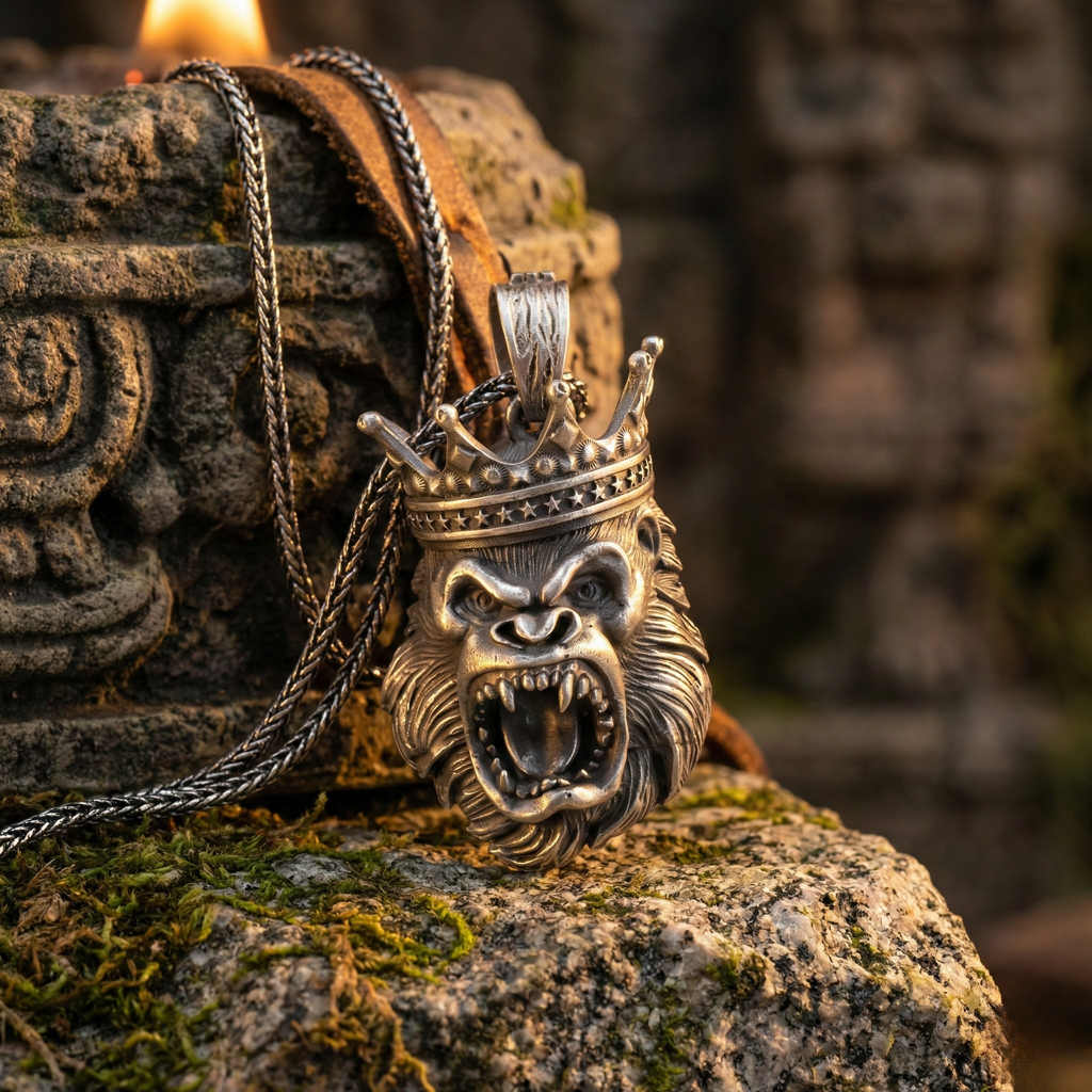 Goril Kolye: El Yapımı Oksitli 925 Ayar Gümüş Erkek Takısı