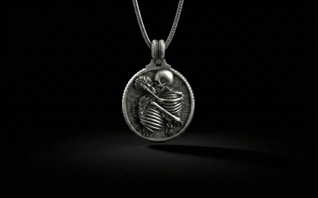 Gümüş Sarılan İskelet Çift Kolye Gotik Takı