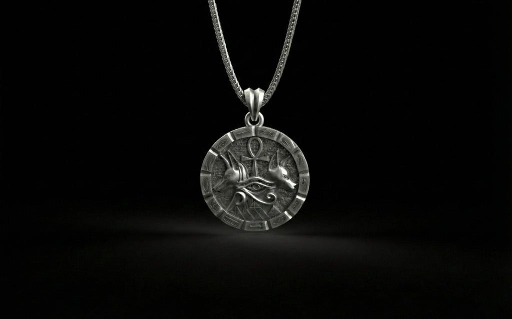 Antik Gümüş Anubis Ankh Horus'un Gözü Kolye Mısır Titolojisi Takı