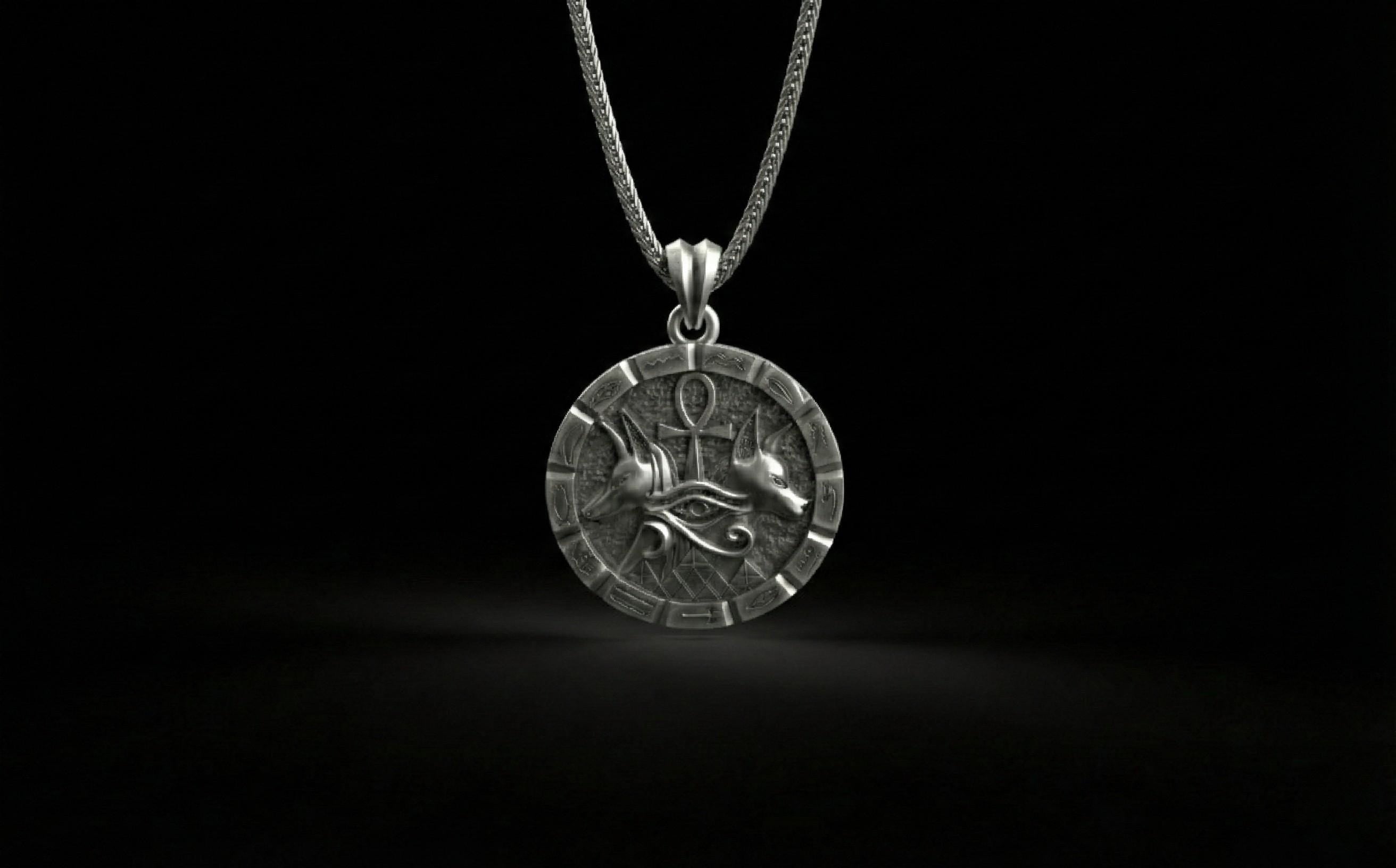 Antik Gümüş Anubis Ankh Horus'un Gözü Kolye Mısır Titolojisi Takı