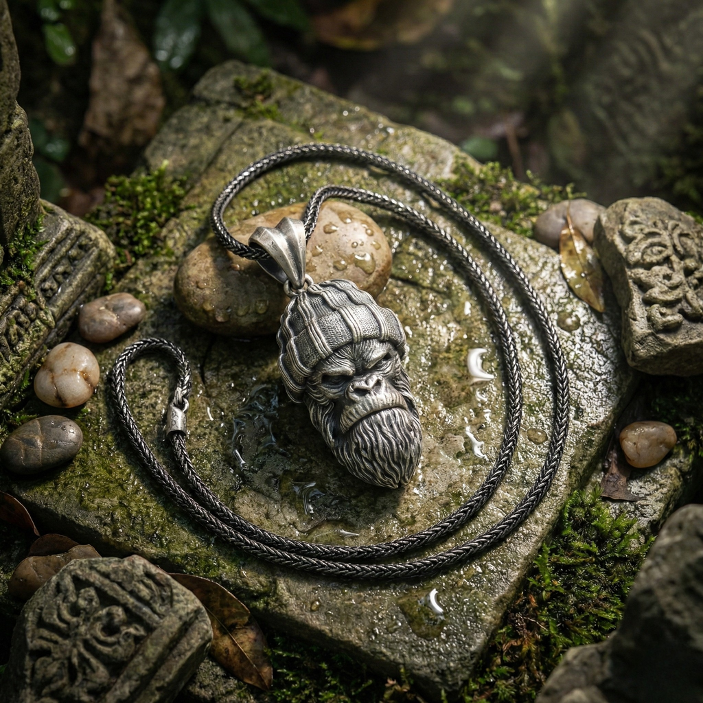 925 Ayar Gümüş Goril Kolye: El Yapımı Oksitli Erkek Kolyesi