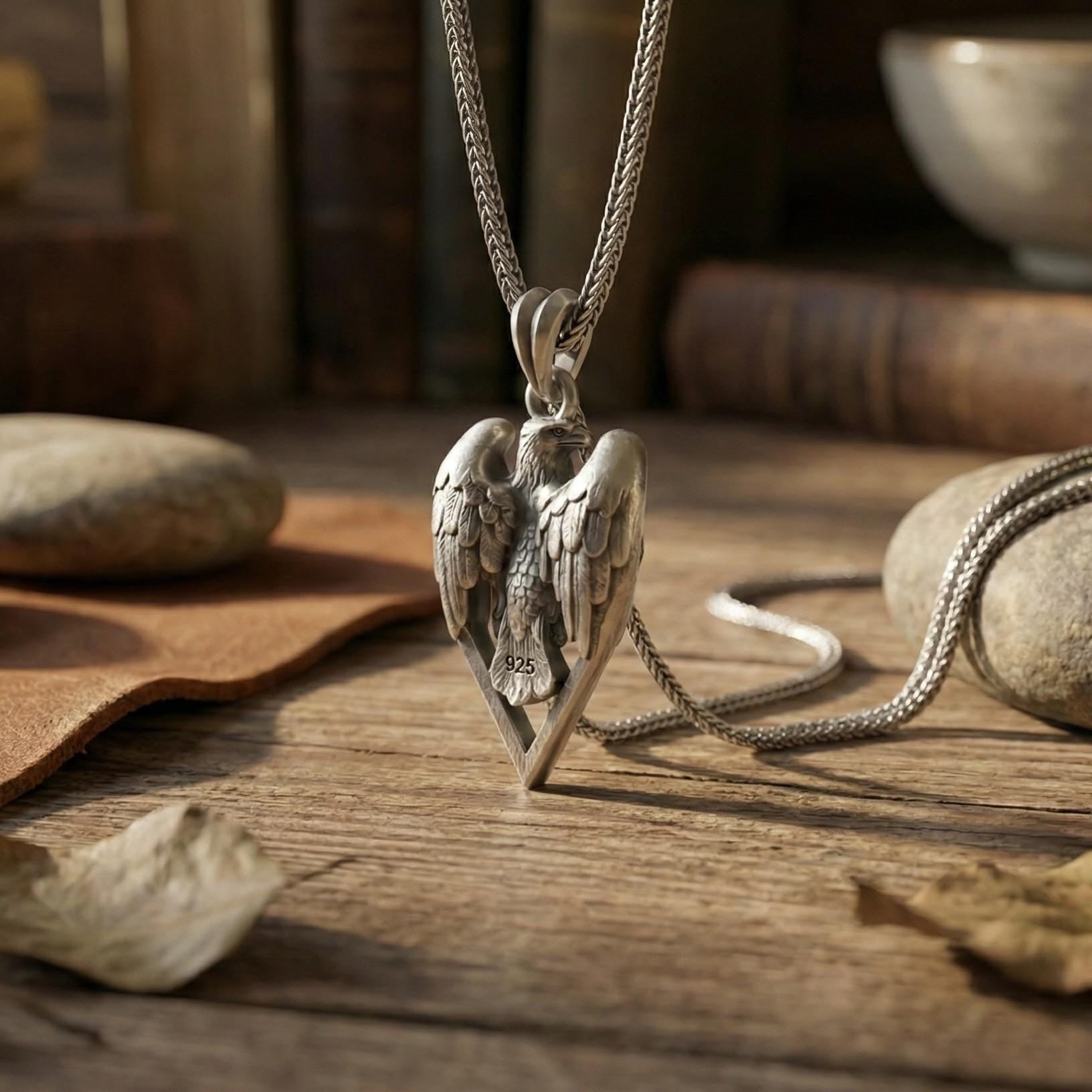 Kartal Figürlü Gümüş Kolye