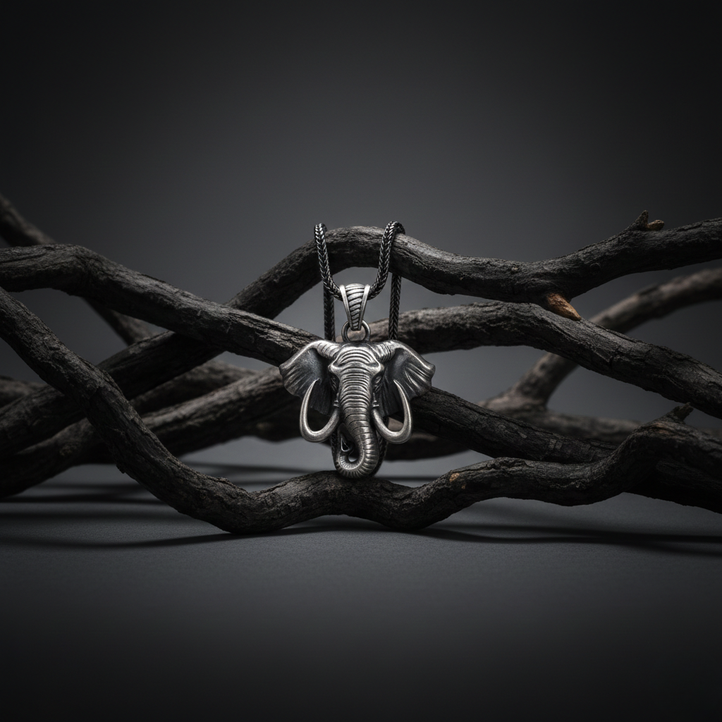 Fil Kolye Ucu: Oksitli Gümüş - El Yapımı Takı