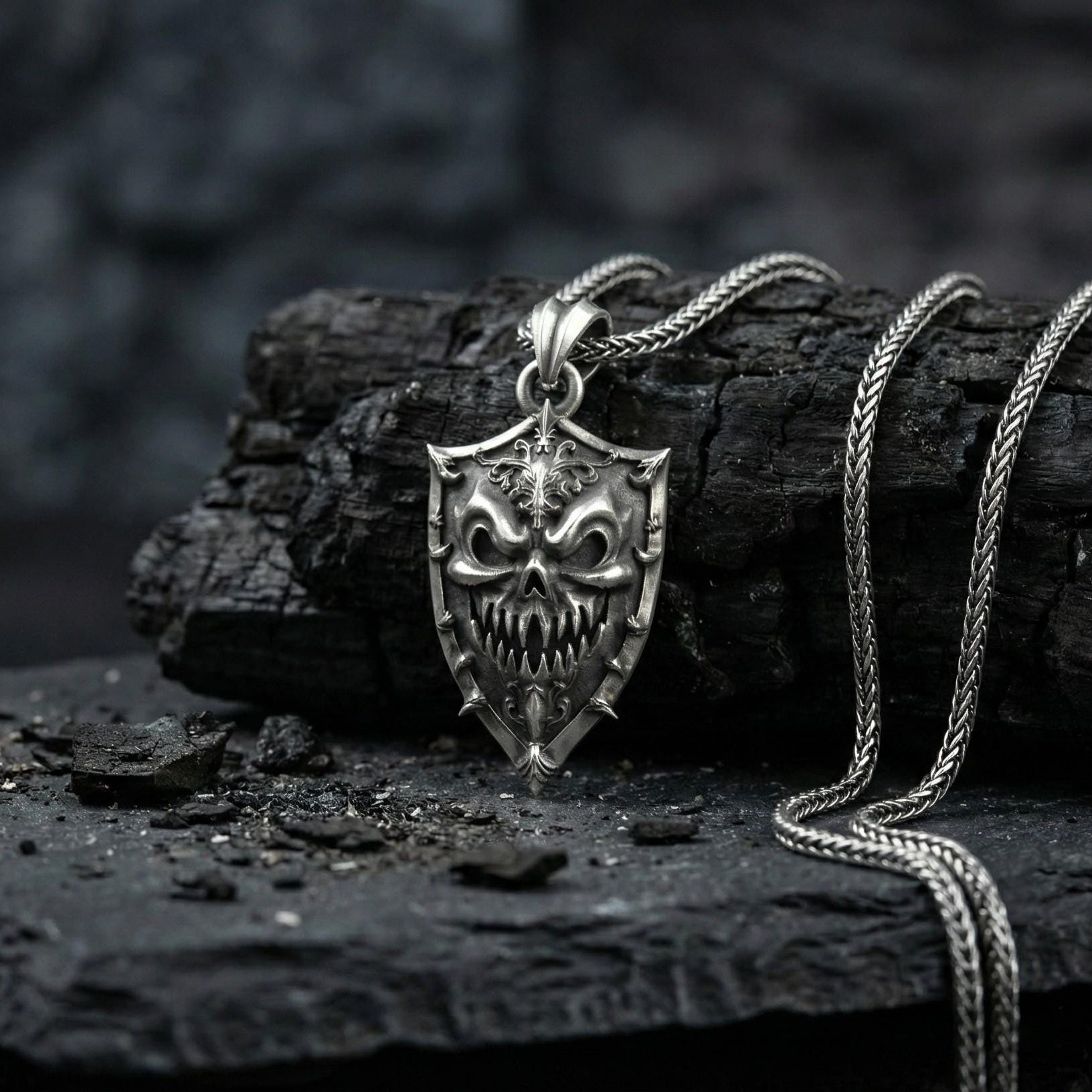 Gümüş Canavar Maskesi Kalkan Kolye