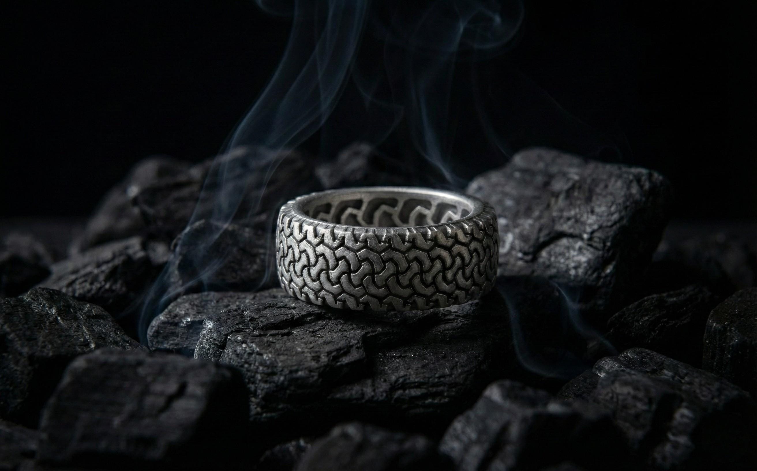 Unisex Gümüş Lastik Desenli Yüzük