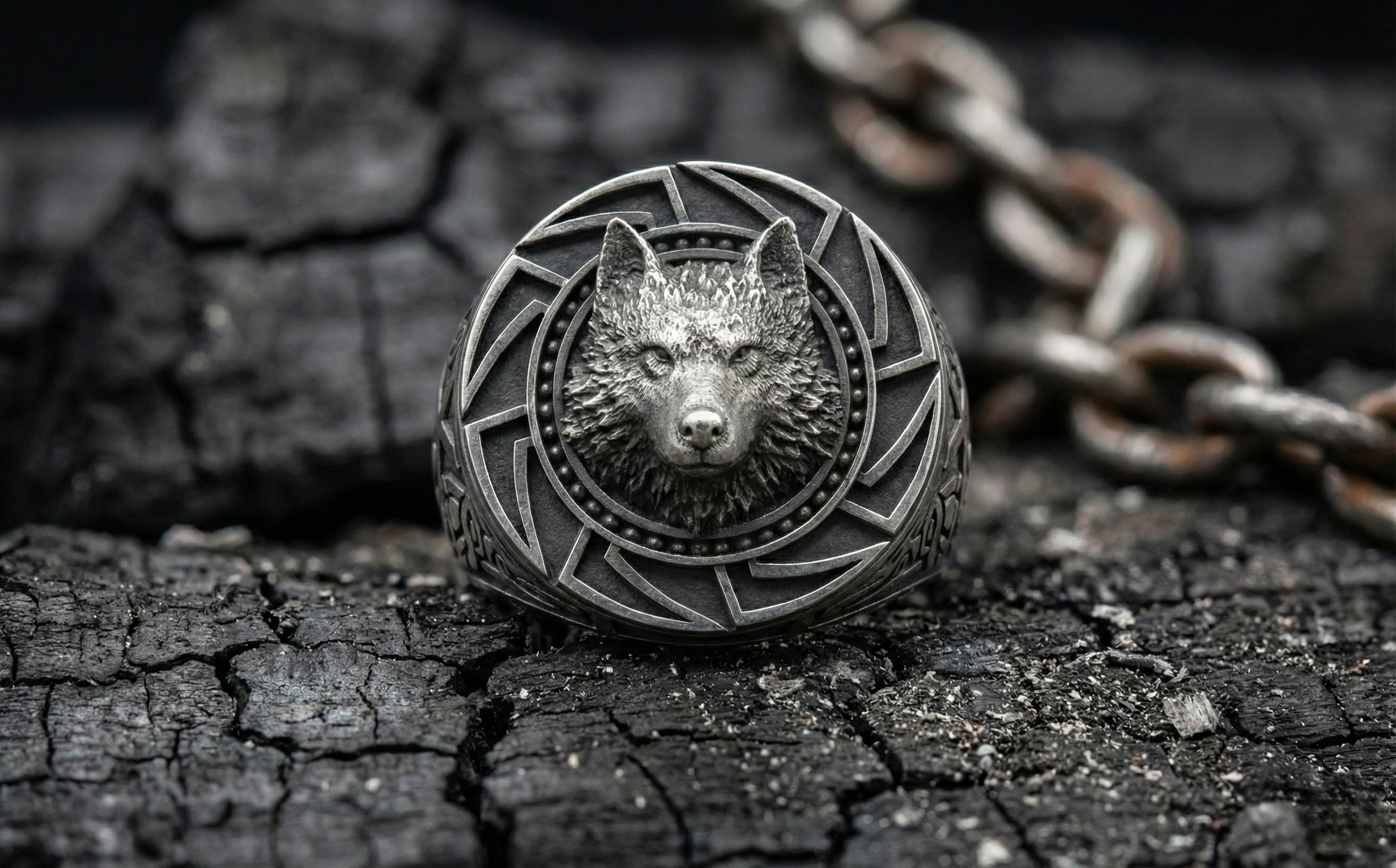 Oksitlenmiş Kurt Yüzüğü – Erkekler İçin Hayvan Takısı