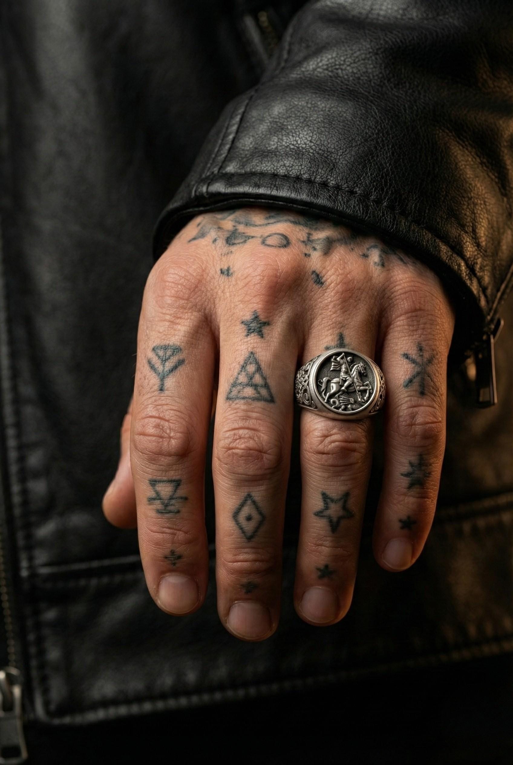 El yapımı Aziz George ve Ejderha motifli gümüş yüzük