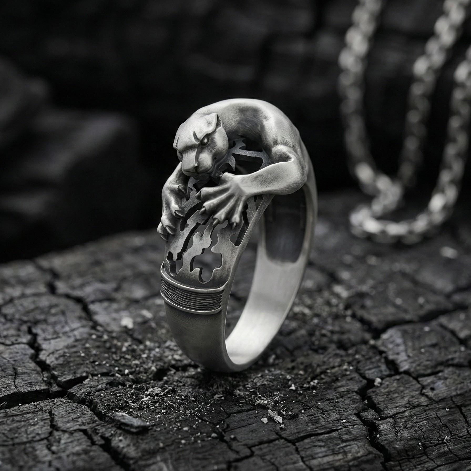 Oksitlenmiş Gümüş Panter Yüzük