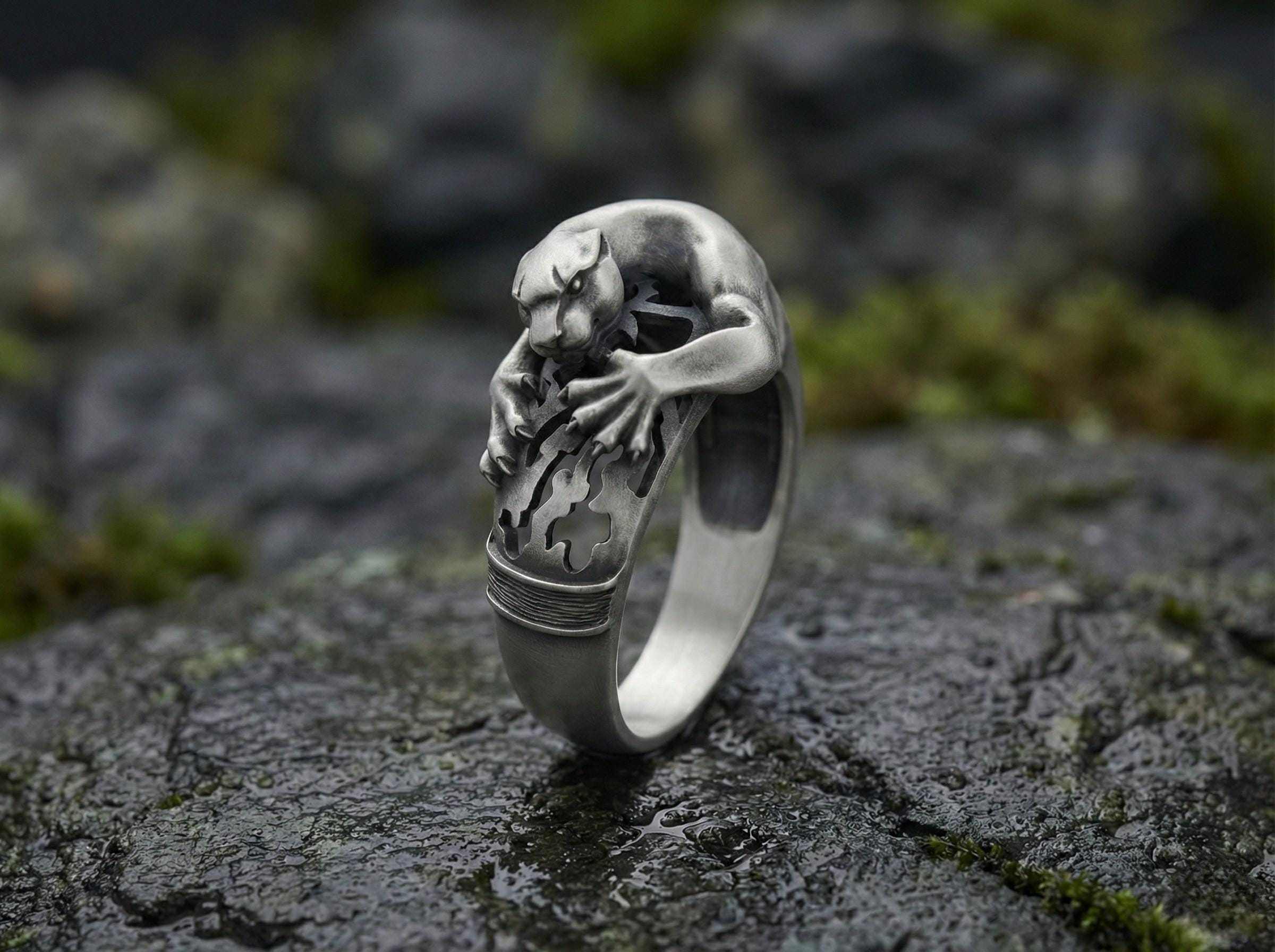 Oksitlenmiş Gümüş Panter Yüzük