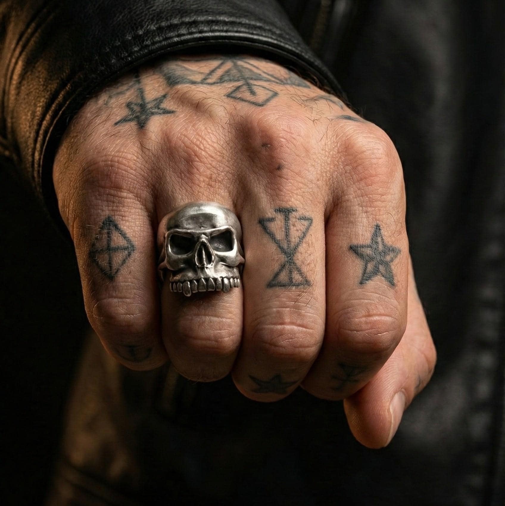 Oksitlenmiş Gümüş Kafatası Yüzüğü: Isıran Çene Tasarımı