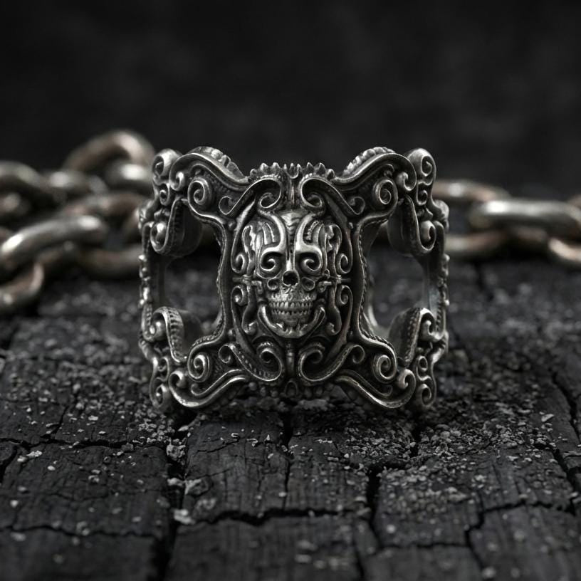 925 Ayar Gümüş Kafatası Yüzüğü – Unisex Gotik Barok Tarzı Yüzük