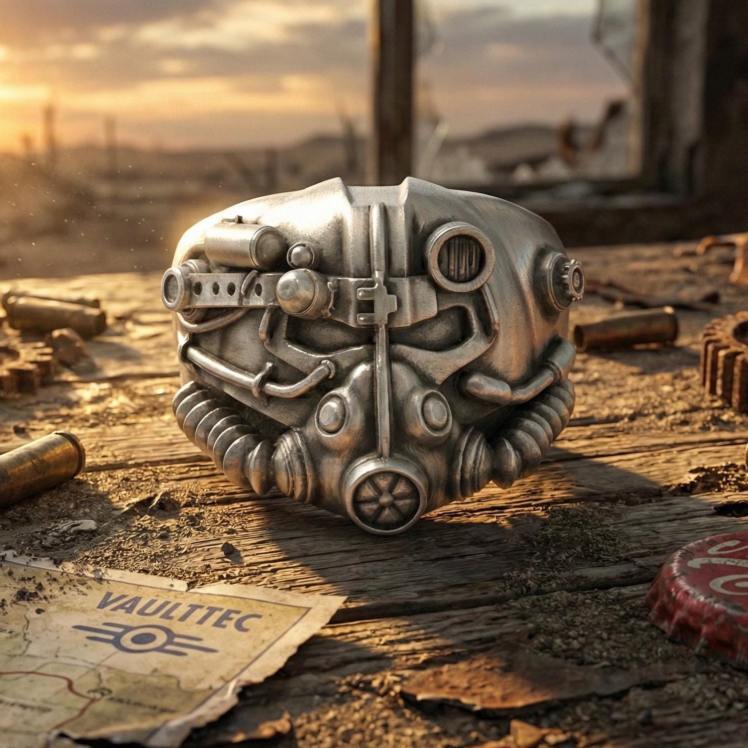 Fallout Gaz Maskesi Yüzüğü: Kıyamet Sonrası Temalı 925 Ayar Gümüş Unisex Oyun Yüzüğü