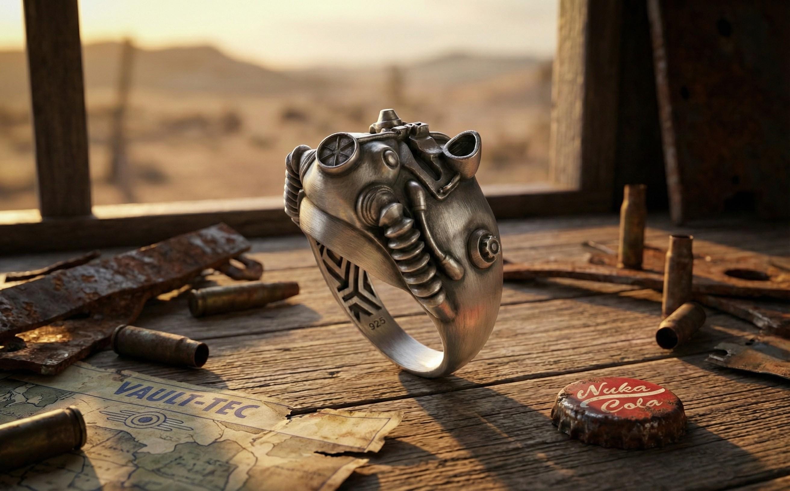 Fallout Gaz Maskesi Yüzüğü: Kıyamet Sonrası Temalı 925 Ayar Gümüş Unisex Oyun Yüzüğü