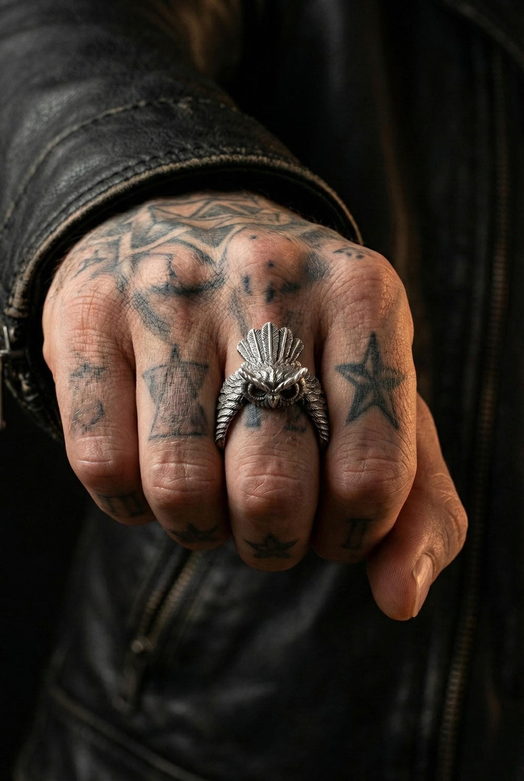 925 Ayar Gümüş Baykuş Yüzüğü – Erkekler İçin El Oyması Hayvan Figürlü Takı