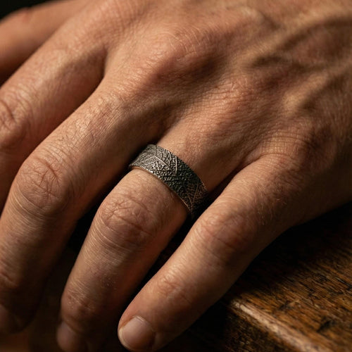 925 Ayar Gümüş Yaprak Dokulu Yüzük – Unisex Doğal Desenli Yüzük