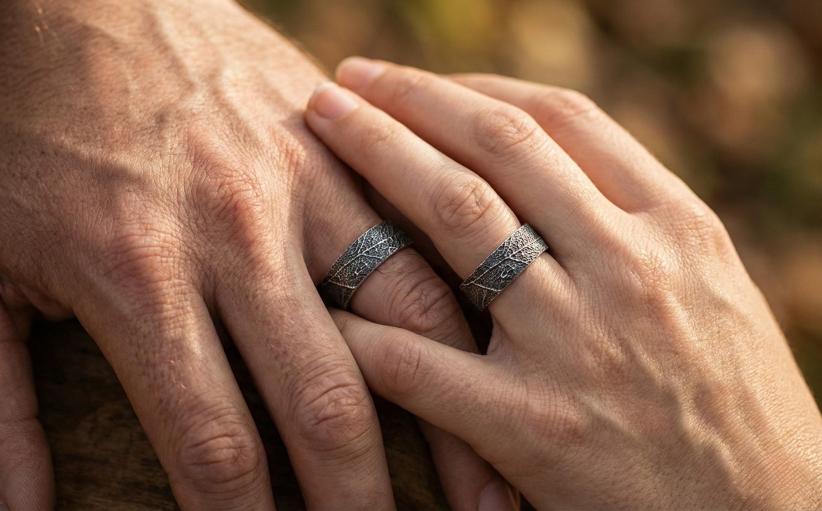 925 Ayar Gümüş Yaprak Dokulu Yüzük – Unisex Doğal Desenli Yüzük