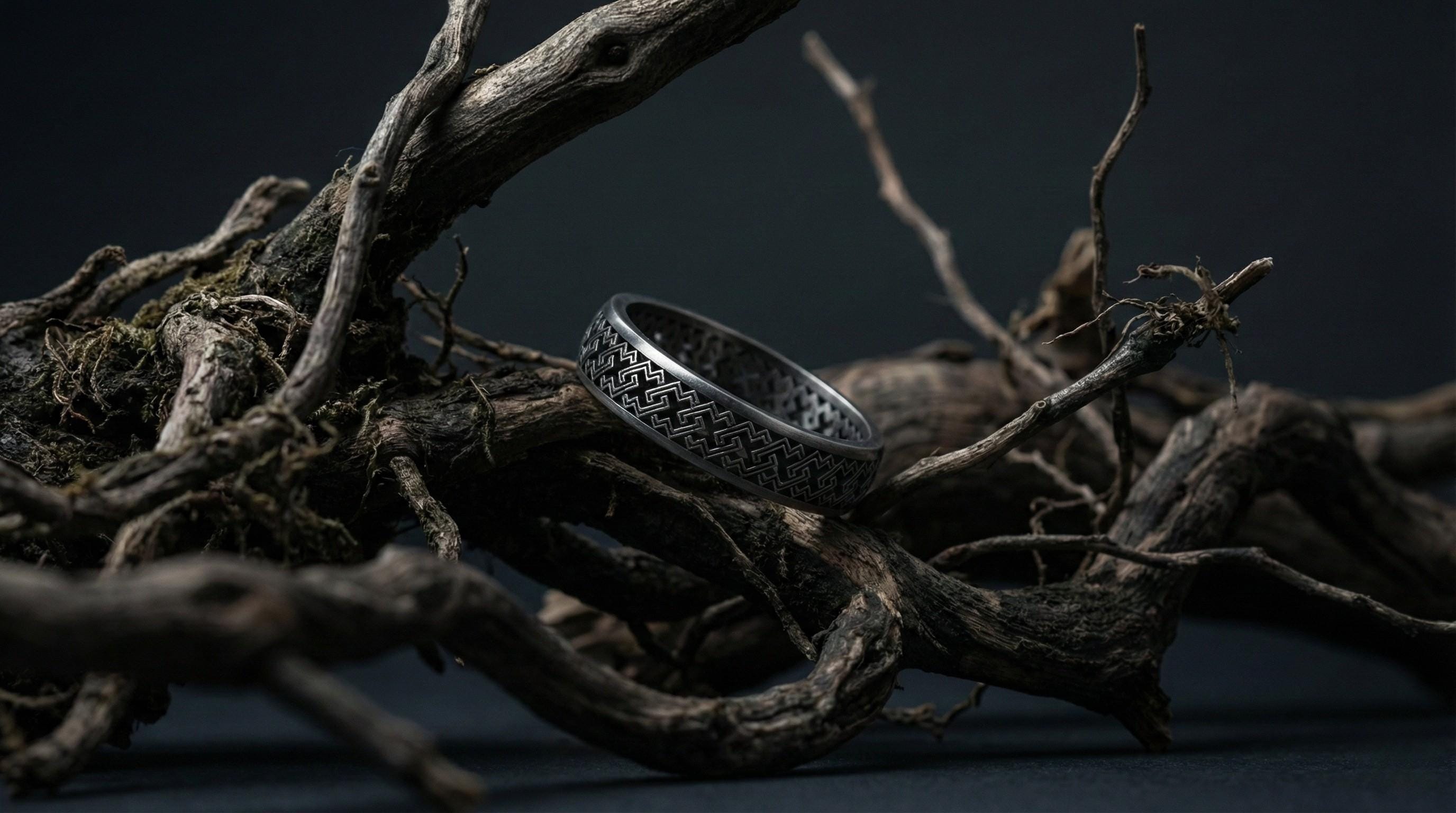 Geometrik Desenli Unisex Gümüş Alyans