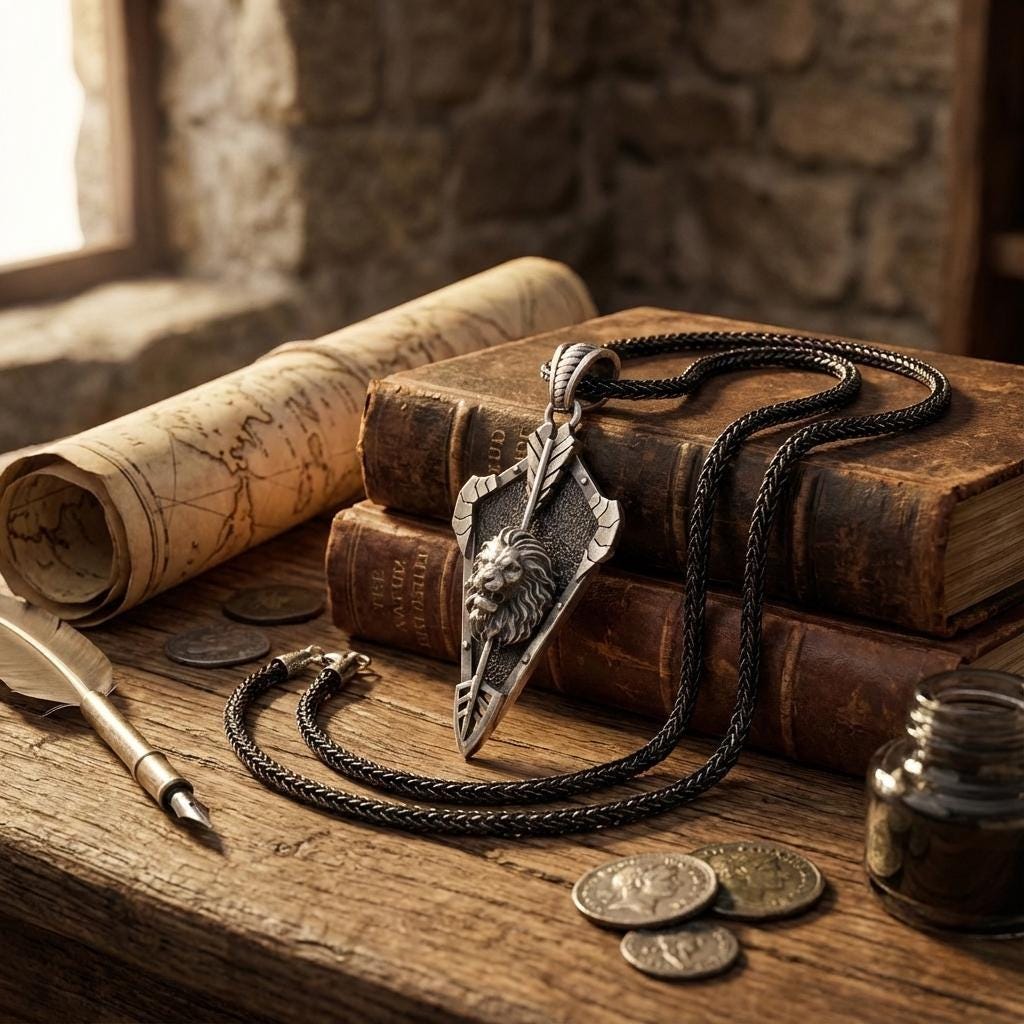 Oksitli Gümüş Aslan Kolye - El Yapımı Erkek Gotik Kolye